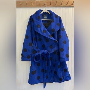 ModCloth Polka Dot Intelligent Around Town Belted Coat Blue Black Wool Blend 2X
